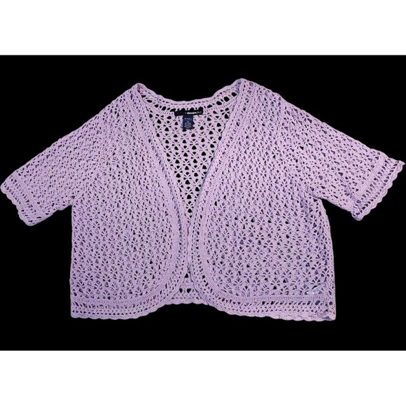 Denim 24/7 Woman Plus 2X Purple Crochet Open Front Cardigan Ramie Sweater - Picture 1 of 12
